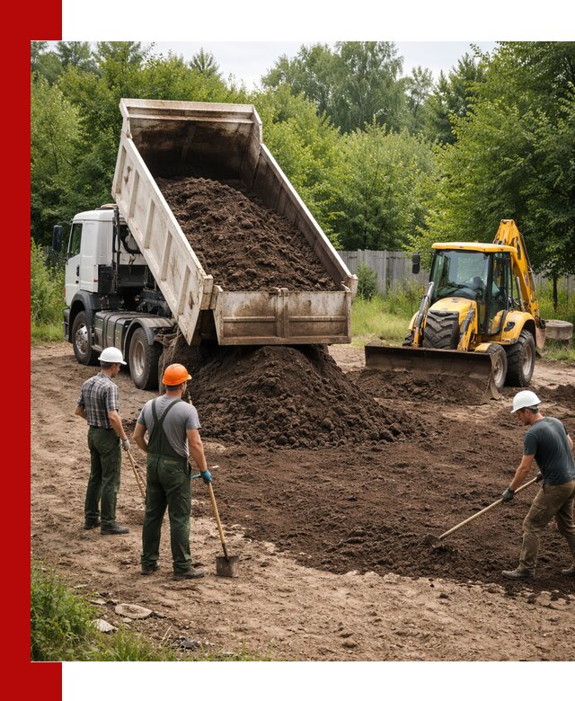 Доставка и укладка грунта для выравнивания участка в Мариинске