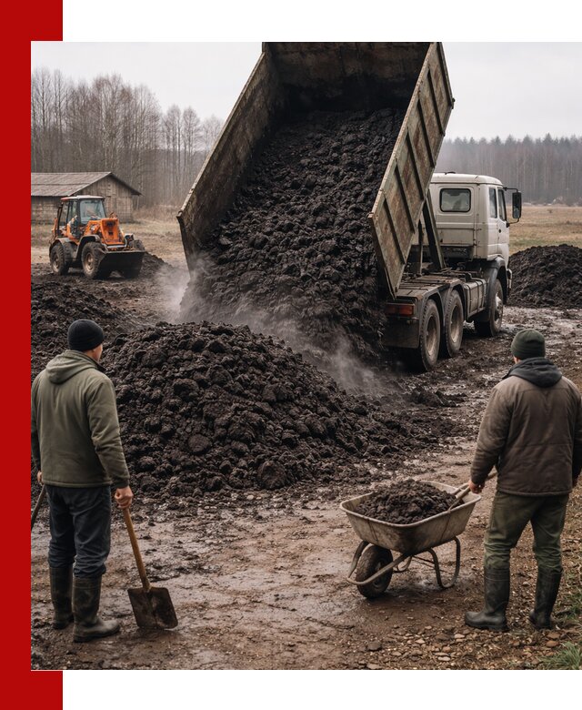 Доставка низинного торфа с разгрузкой и доставкой в Мариинске