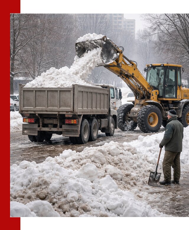 Вывоз снега грузовой техникой в Мариинске оперативно и чисто