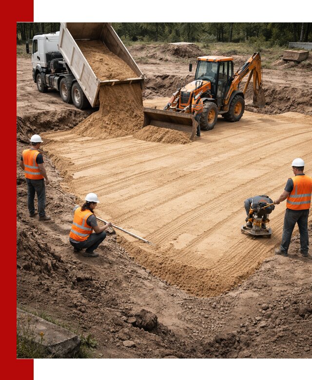 Устройство песчаной подушки для фундаментов и дорог в Мариинске